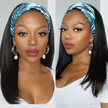 BIS Wholesale Straight Bob Headband Wig Human Hair For Black Women Raw Virgin Human Hair The Cheapest Headband Wigs 150 Density